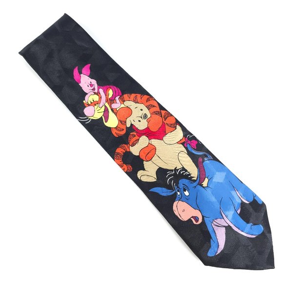 Disney Winne the Pooh Men Tie Tigger Eeyore Piglet Black Multi Size 57x4 - NWOT - Picture 1 of 7